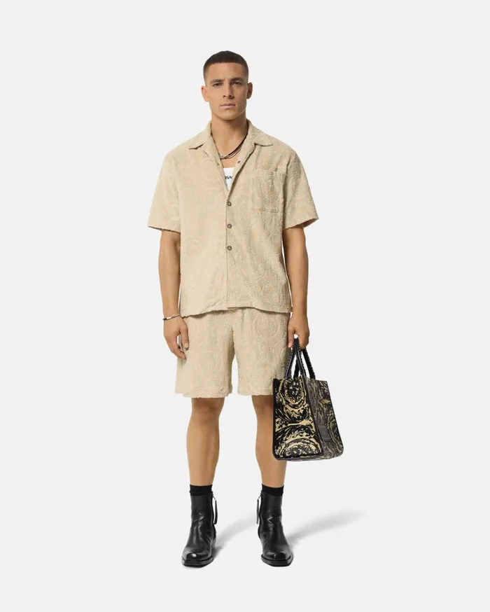 Versace Pants and Shorts Barocco Jacquard Towel Shorts Beige 8211 Men Versace Pants and Shorts Barocco Jacquard Towel Shorts Beige 8211 Men