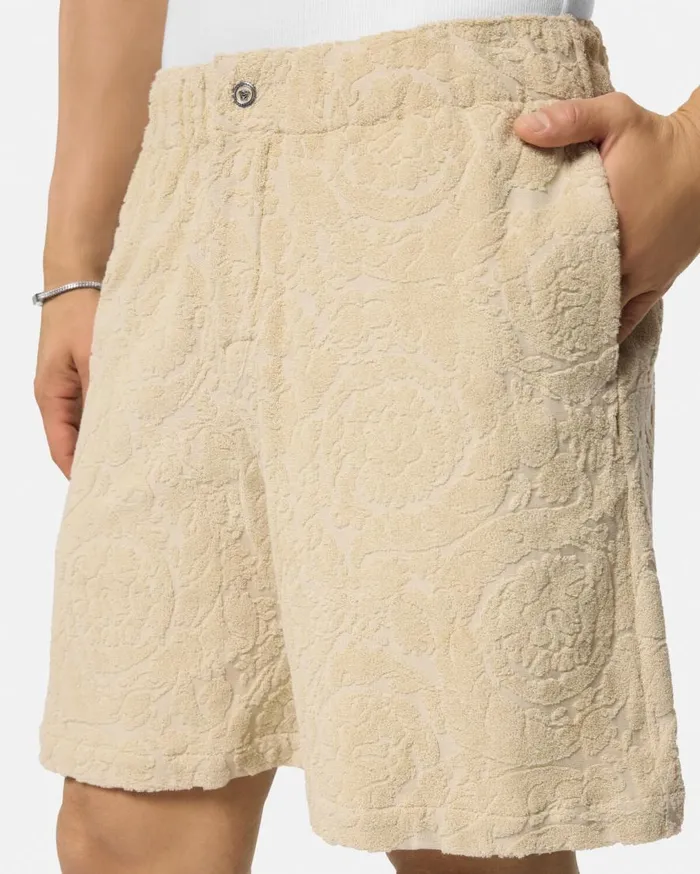 Versace Pants and Shorts Barocco Jacquard Towel Shorts Beige 8211 Men Versace Pants and Shorts Barocco Jacquard Towel Shorts Beige 8211 Men