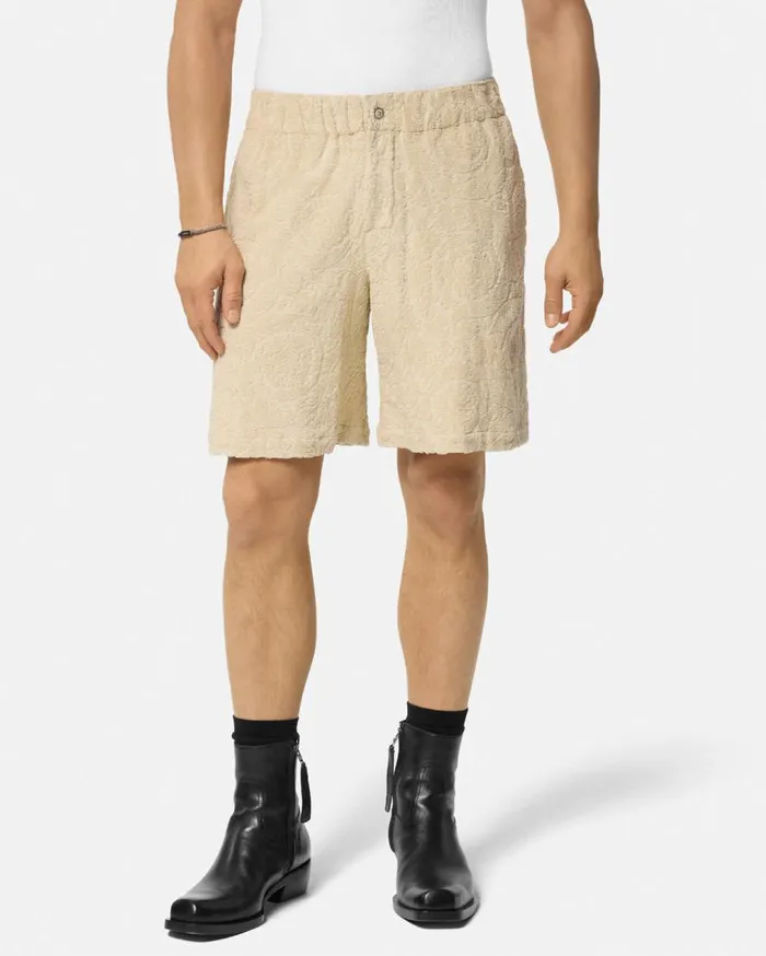 Versace Pants and Shorts Barocco Jacquard Towel Shorts Beige 8211 Men Versace Pants and Shorts Barocco Jacquard Towel Shorts Beige 8211 Men
