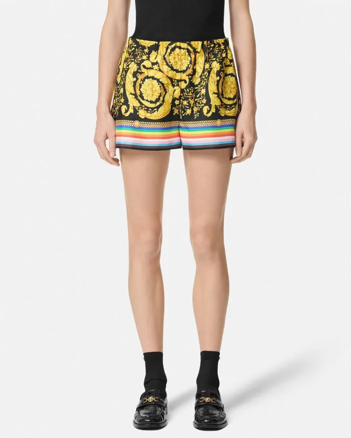 Versace Pants and Shorts Pride Barocco Silk Boxer Short Blackprint 8211 Women Versace Pants and Shorts Pride Barocco Silk Boxer Short Blackprint 8211 Women