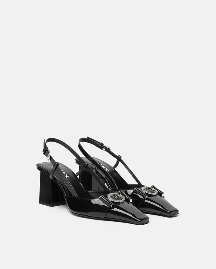 Versace Pumps and Slingbacks Medusa Buckle Patent Slingback Pumps 70 Mm Blacksilver 8211 Women Versace Pumps and Slingbacks Medusa Buckle Patent Slingback Pumps 70 Mm Blacksilver 8211 Women
