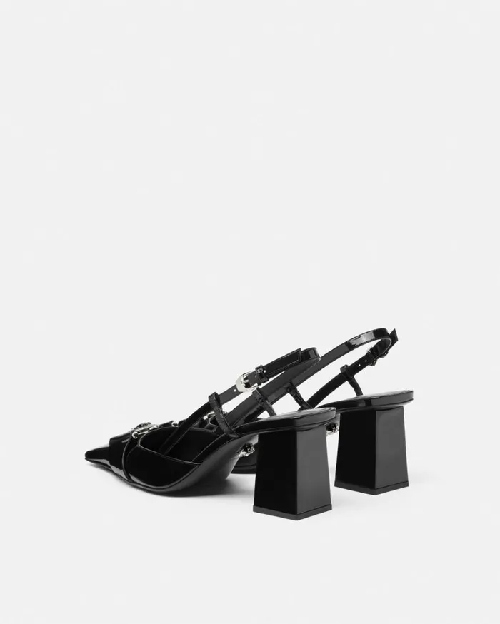 Versace Pumps and Slingbacks Medusa Buckle Patent Slingback Pumps 70 Mm Blacksilver 8211 Women Versace Pumps and Slingbacks Medusa Buckle Patent Slingback Pumps 70 Mm Blacksilver 8211 Women