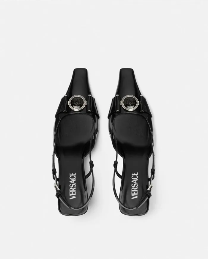 Versace Pumps and Slingbacks Medusa Buckle Patent Slingback Pumps 70 Mm Blacksilver 8211 Women Versace Pumps and Slingbacks Medusa Buckle Patent Slingback Pumps 70 Mm Blacksilver 8211 Women