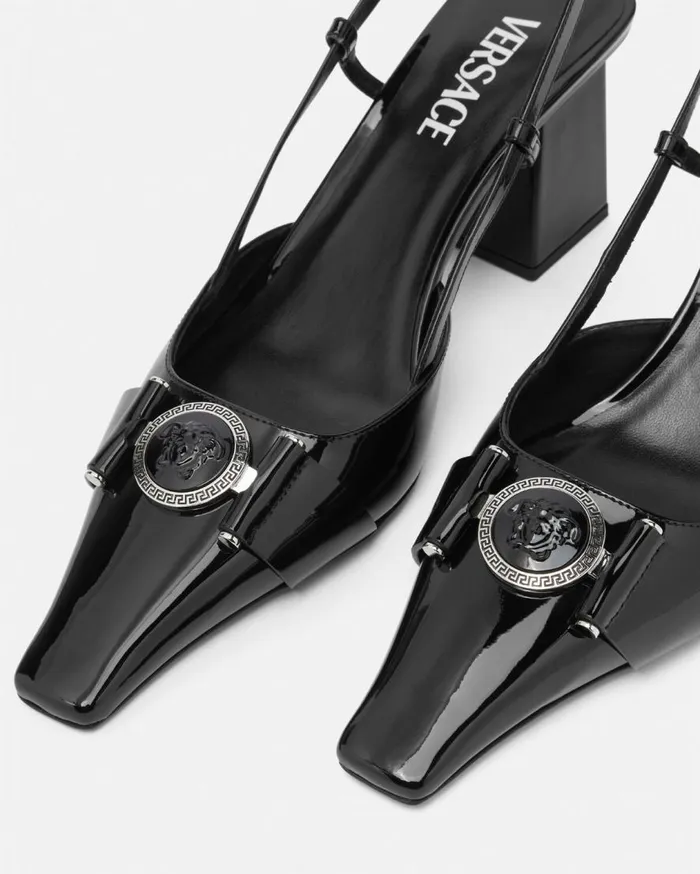 Versace Pumps and Slingbacks Medusa Buckle Patent Slingback Pumps 70 Mm Blacksilver 8211 Women Versace Pumps and Slingbacks Medusa Buckle Patent Slingback Pumps 70 Mm Blacksilver 8211 Women