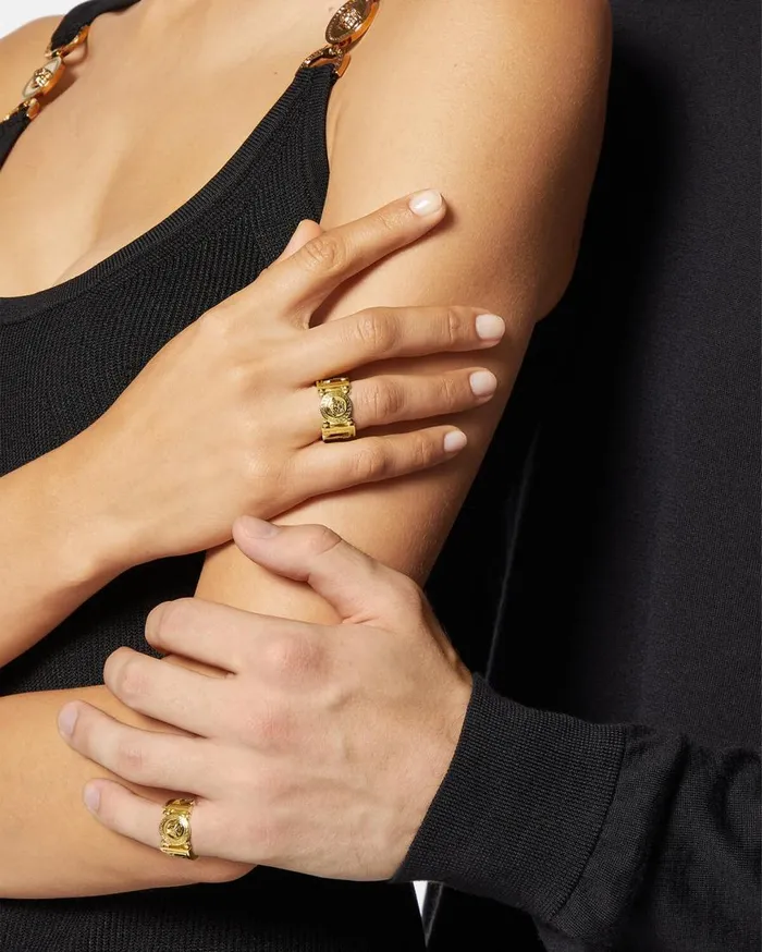 Versace Rings Medusa Greca Ring Light Gold 8211 WomenMen Versace Rings Medusa Greca Ring Light Gold 8211 WomenMen