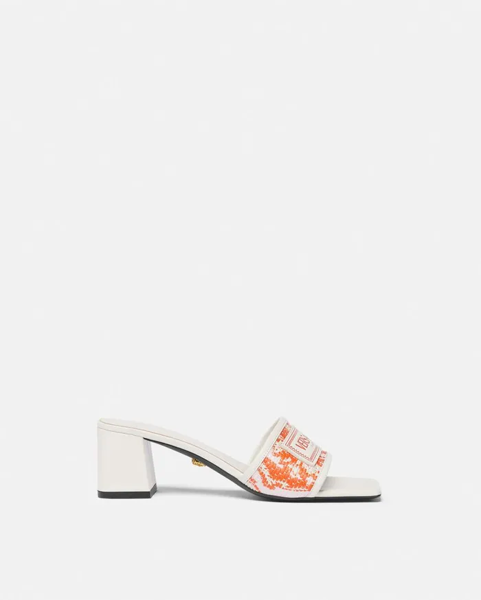 Versace Sandals Theia Barocco Raffia Mules 55 Mm Coral 8211 Women
