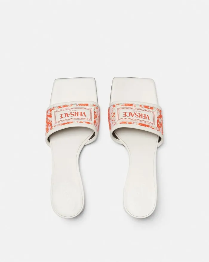 Versace Sandals Theia Barocco Raffia Mules 55 Mm Coral 8211 Women Versace Sandals Theia Barocco Raffia Mules 55 Mm Coral 8211 Women
