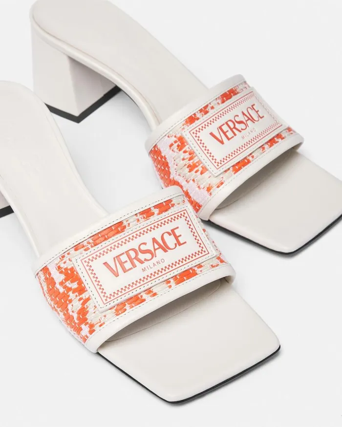 Versace Sandals Theia Barocco Raffia Mules 55 Mm Coral 8211 Women Versace Sandals Theia Barocco Raffia Mules 55 Mm Coral 8211 Women