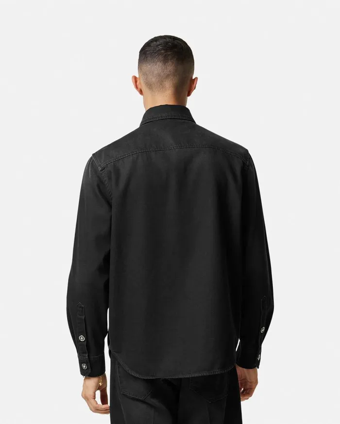 Versace Shirts Embroidered Barocco Denim Overshirt Black 8211 Men Versace Shirts Embroidered Barocco Denim Overshirt Black 8211 Men