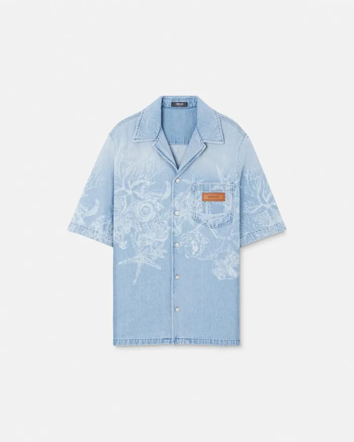 Versace Shirts Lasered Barocco Sea Denim Overshirt Blue 8211 Men