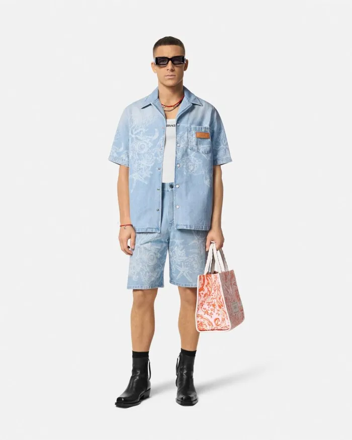 Versace Shirts Lasered Barocco Sea Denim Overshirt Blue 8211 Men Versace Shirts Lasered Barocco Sea Denim Overshirt Blue 8211 Men