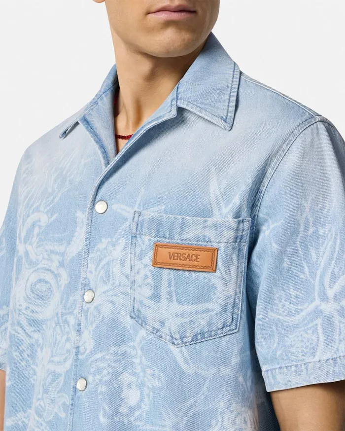 Versace Shirts Lasered Barocco Sea Denim Overshirt Blue 8211 Men Versace Shirts Lasered Barocco Sea Denim Overshirt Blue 8211 Men
