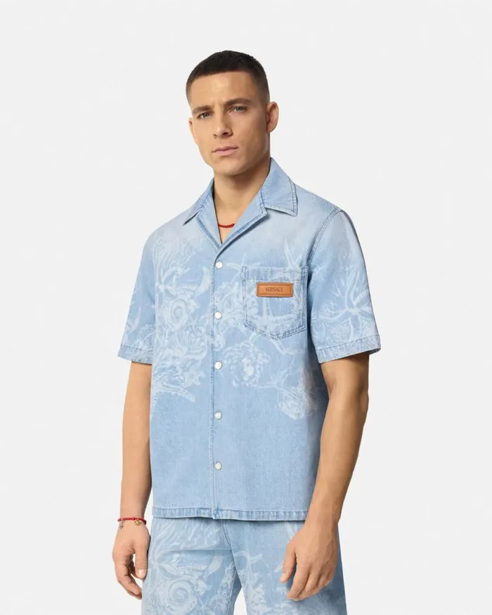 Versace Shirts Lasered Barocco Sea Denim Overshirt Blue 8211 Men Versace Shirts Lasered Barocco Sea Denim Overshirt Blue 8211 Men