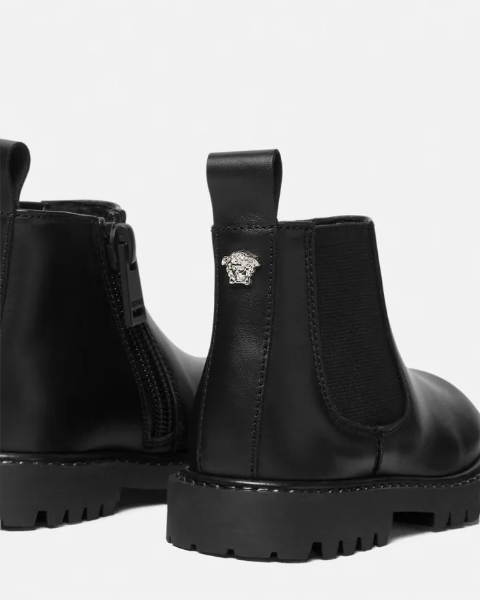 Versace Shoes La Medusa Leather Baby Ankle Boots Blacksilver 8211 Children Versace Shoes La Medusa Leather Baby Ankle Boots Blacksilver 8211 Children