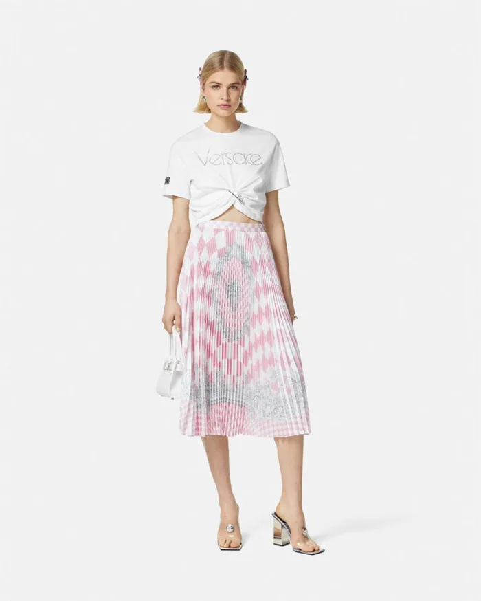 Versace Skirts Medusa Contrasto Pleated Midi Skirt Pinkprint 8211 Women Versace Skirts Medusa Contrasto Pleated Midi Skirt Pinkprint 8211 Women