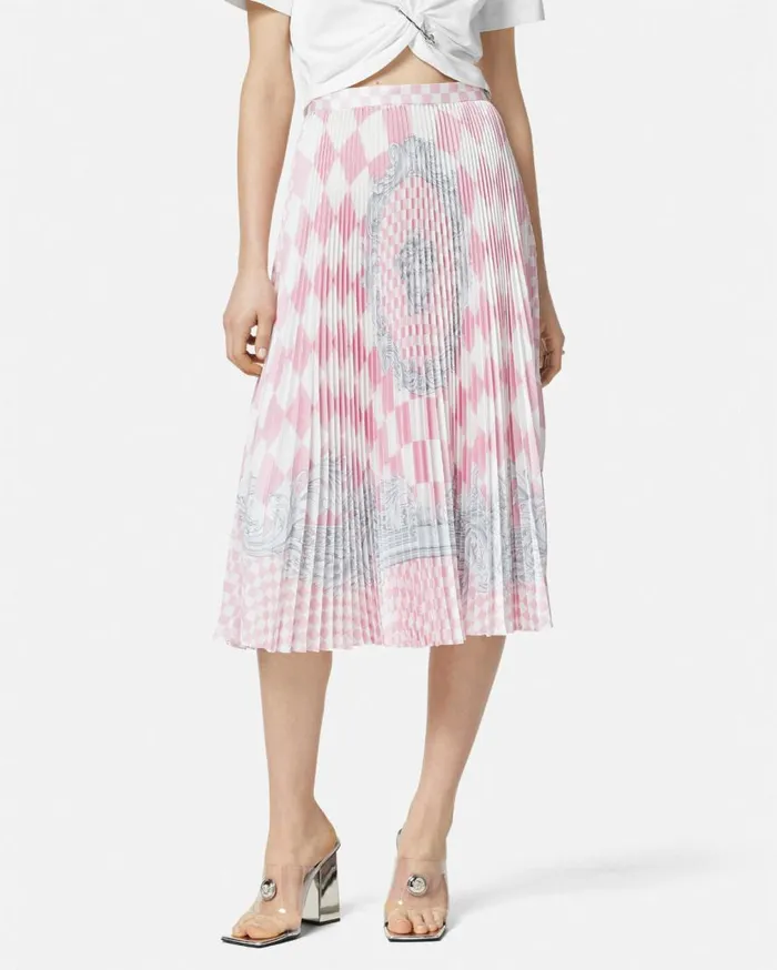 Versace Skirts Medusa Contrasto Pleated Midi Skirt Pinkprint 8211 Women Versace Skirts Medusa Contrasto Pleated Midi Skirt Pinkprint 8211 Women
