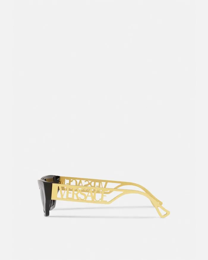 Versace Sunglasses 90s Vintage Logo CatEye Sunglasses Blackgold 8211 Women Versace Sunglasses 90s Vintage Logo CatEye Sunglasses Blackgold 8211 Women
