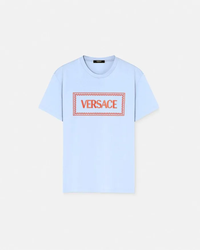 Versace TShirts and Polos Embroidered Logo TShirt Light Blue 8211 Men