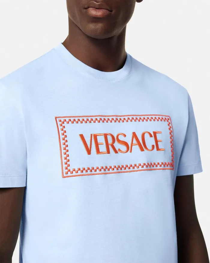 Versace TShirts and Polos Embroidered Logo TShirt Light Blue 8211 Men Versace TShirts and Polos Embroidered Logo TShirt Light Blue 8211 Men