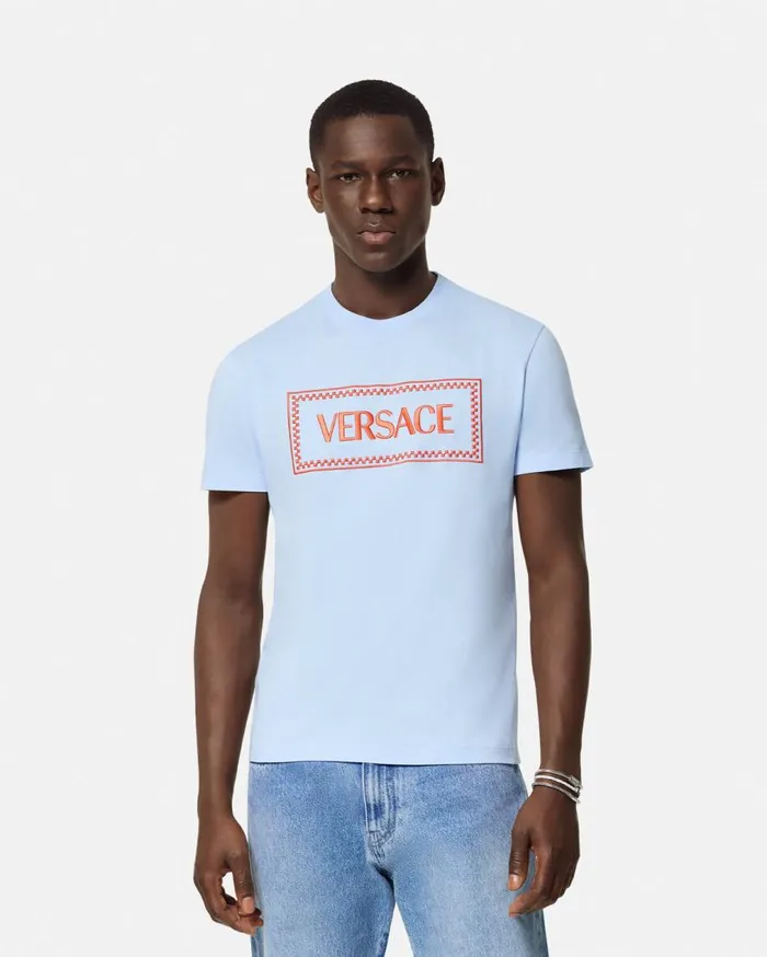 Versace TShirts and Polos Embroidered Logo TShirt Light Blue 8211 Men Versace TShirts and Polos Embroidered Logo TShirt Light Blue 8211 Men
