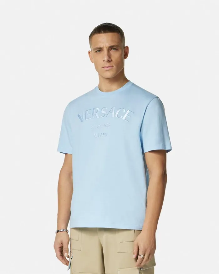 Versace TShirts and Polos Versace Milano Stamp TShirt Light Blue 8211 Men Versace TShirts and Polos Versace Milano Stamp TShirt Light Blue 8211 Men