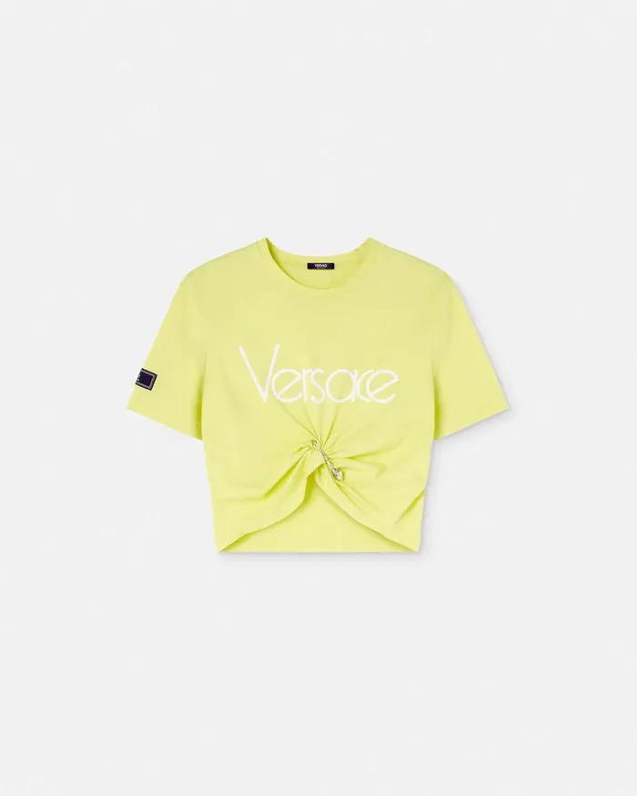 Versace TShirts and Sweatshirts 1978 ReEdition Logo Crop TShirt Yellow 8211 Women