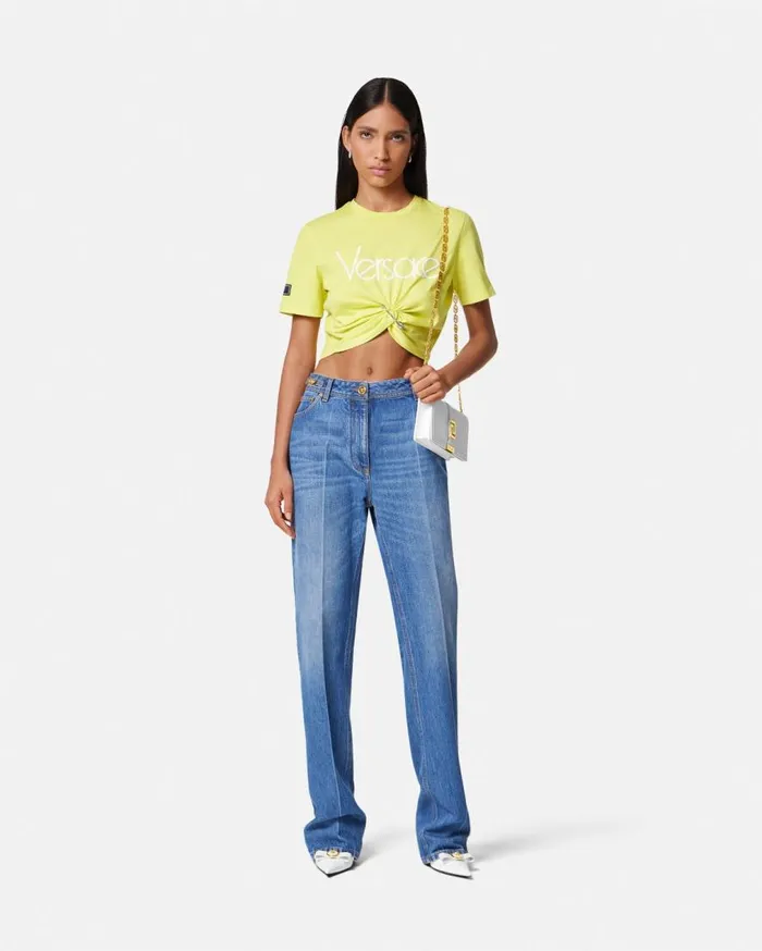 Versace TShirts and Sweatshirts 1978 ReEdition Logo Crop TShirt Yellow 8211 Women Versace TShirts and Sweatshirts 1978 ReEdition Logo Crop TShirt Yellow 8211 Women