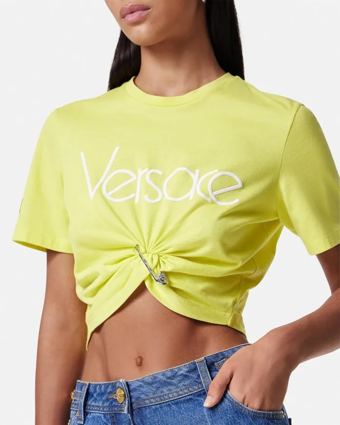 Versace TShirts and Sweatshirts 1978 ReEdition Logo Crop TShirt Yellow 8211 Women Versace TShirts and Sweatshirts 1978 ReEdition Logo Crop TShirt Yellow 8211 Women