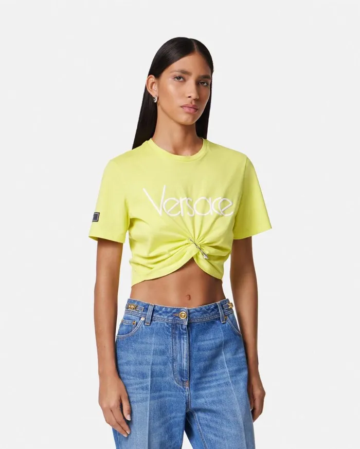Versace TShirts and Sweatshirts 1978 ReEdition Logo Crop TShirt Yellow 8211 Women Versace TShirts and Sweatshirts 1978 ReEdition Logo Crop TShirt Yellow 8211 Women