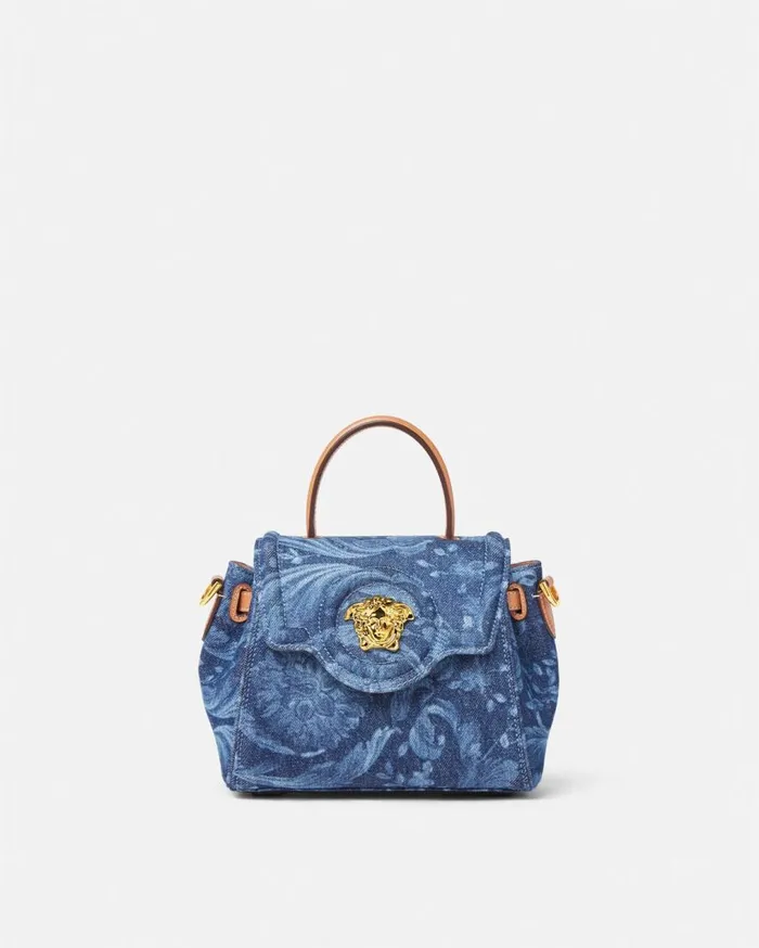 Versace Top Handle Barocco Denim La Medusa Small Handbag Blue 8211 Women