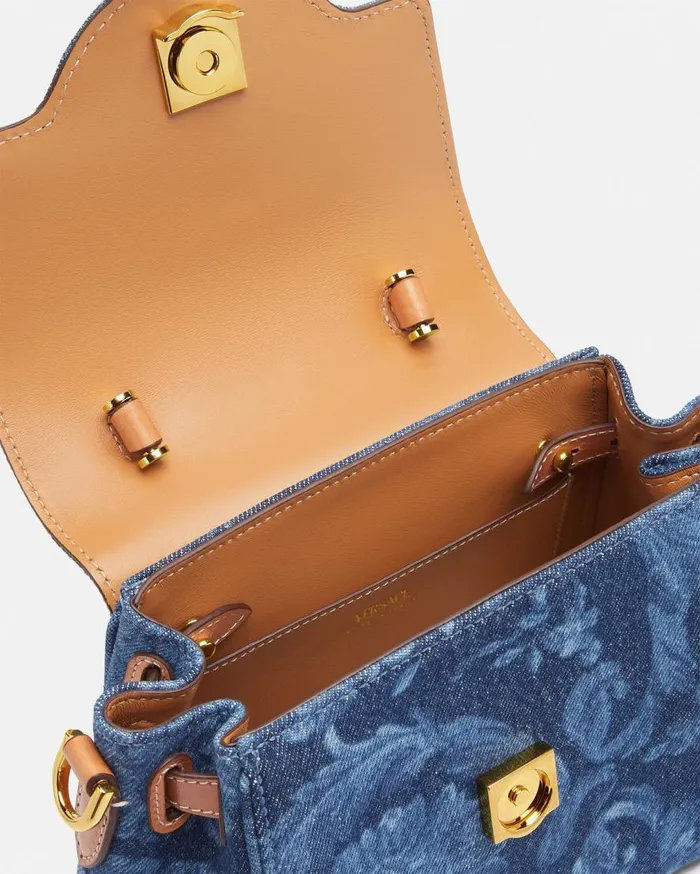Versace Top Handle Barocco Denim La Medusa Small Handbag Blue 8211 Women Versace Top Handle Barocco Denim La Medusa Small Handbag Blue 8211 Women