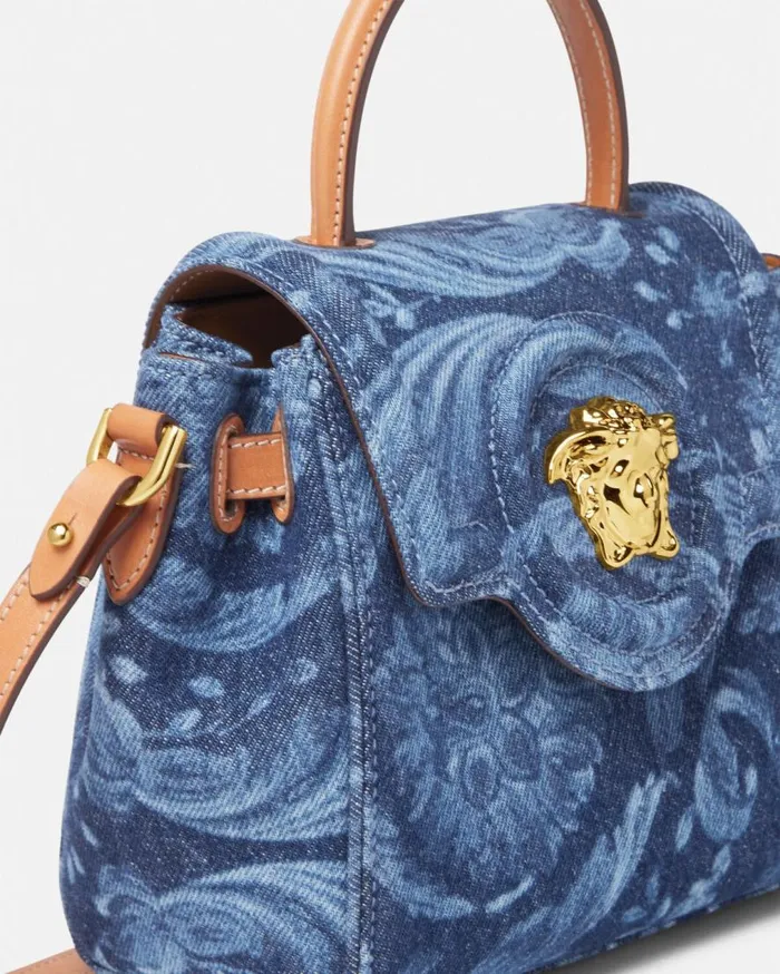 Versace Top Handle Barocco Denim La Medusa Small Handbag Blue 8211 Women Versace Top Handle Barocco Denim La Medusa Small Handbag Blue 8211 Women