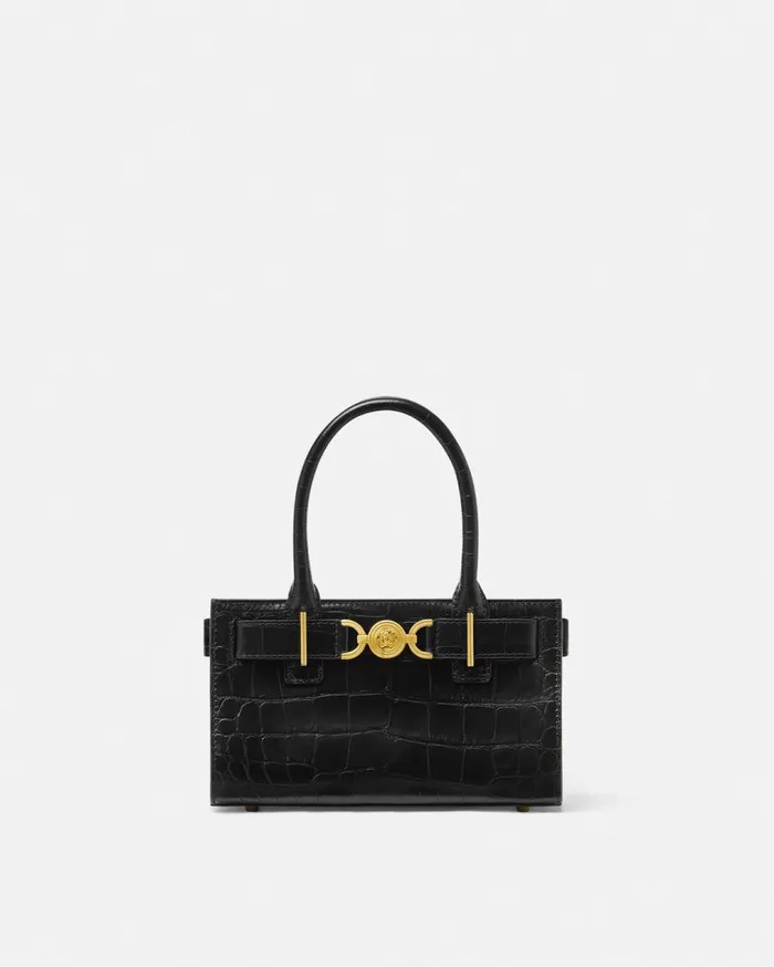 Versace Totes CrocEffect Medusa 03995 Small Tote Bag Blackgold 8211 Women