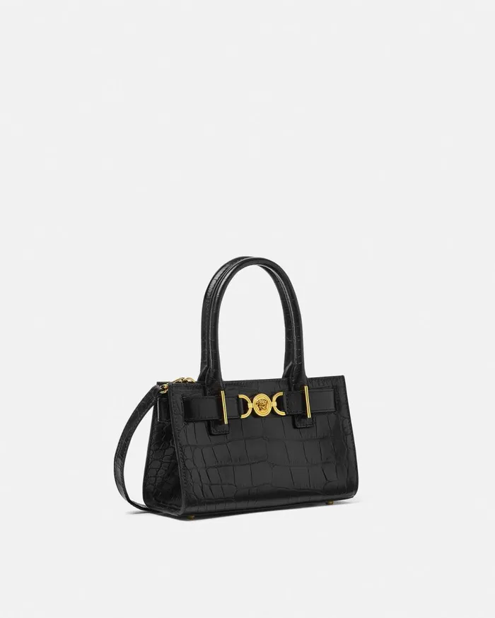 Versace Totes CrocEffect Medusa 03995 Small Tote Bag Blackgold 8211 Women Versace Totes CrocEffect Medusa 03995 Small Tote Bag Blackgold 8211 Women