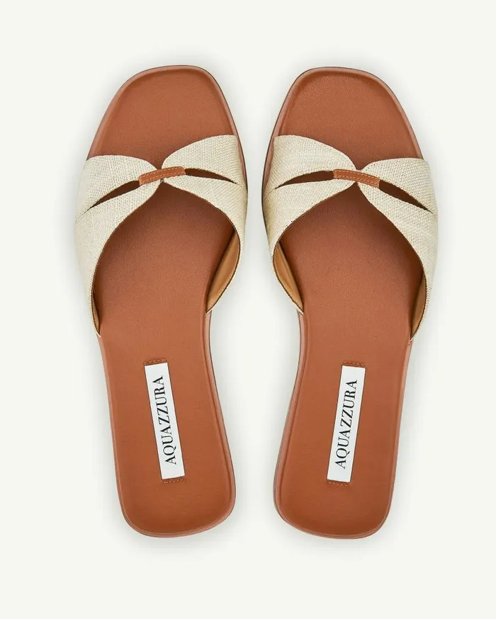 Villette Sandal Flat Brown Women Aquazzura Slides and Mules Villette Sandal Flat Brown Women Aquazzura Slides and Mules