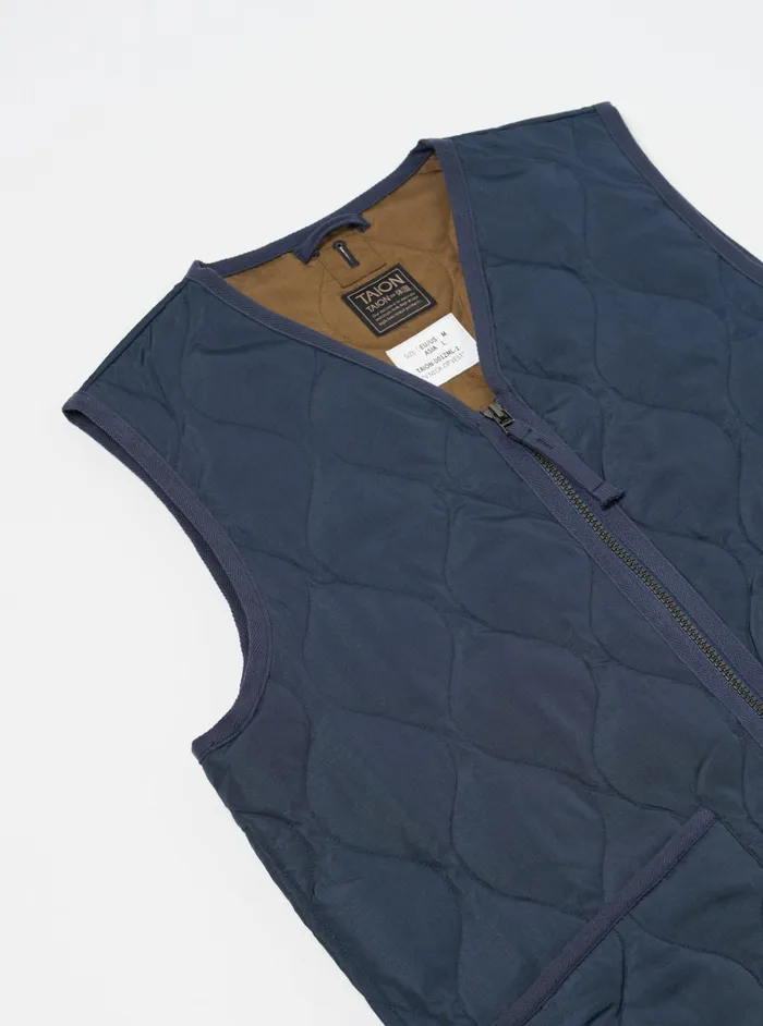 Waistcoats and Gilets Men Universal Works Taion Military VNeck Down Vest In Dark Navy Ripstop