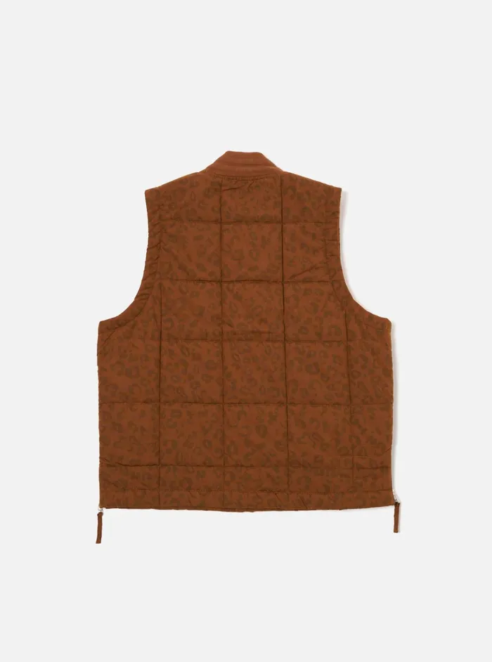 Waistcoats and Gilets Men Universal Works Universal Works Carlton Gilet In Orange Leopard Recycled Polytech