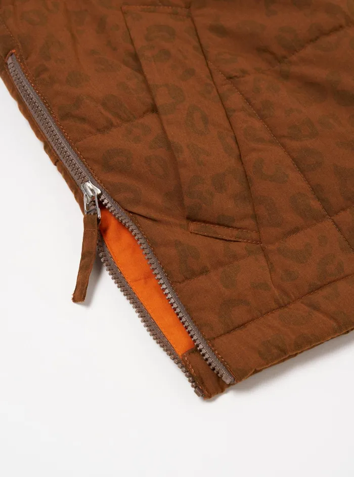 Waistcoats and Gilets Men Universal Works Universal Works Carlton Gilet In Orange Leopard Recycled Polytech