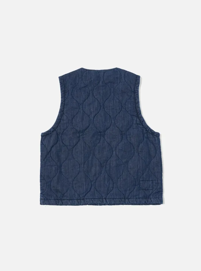 Waistcoats and Gilets Men Universal Works Universal Works Weekend Gilet In Indigo Quilt Denim