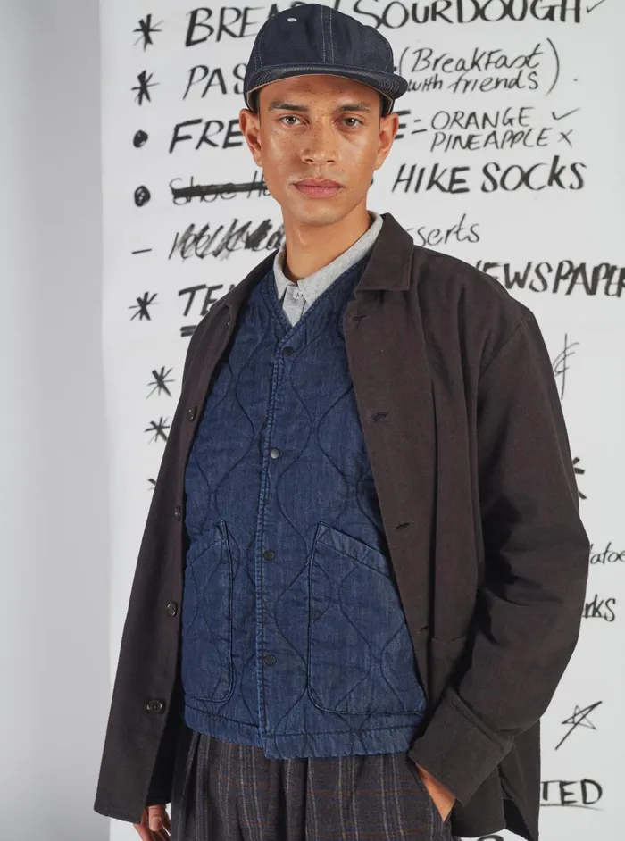 Waistcoats and Gilets Men Universal Works Universal Works Weekend Gilet In Indigo Quilt Denim