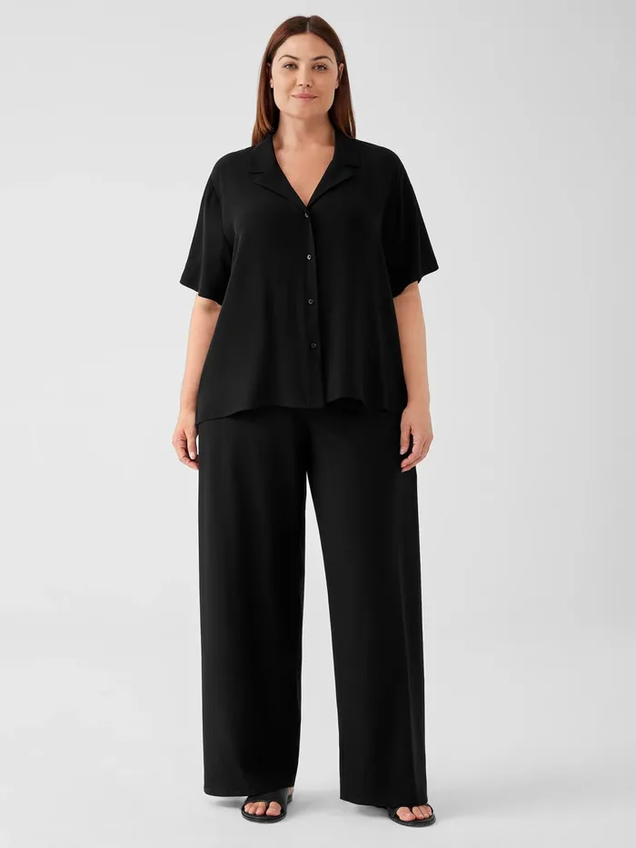 Washable Stretch Crepe HighWaisted Wide Pant Black Women Eileen Fisher Pants Shorts and Jumpsuits
