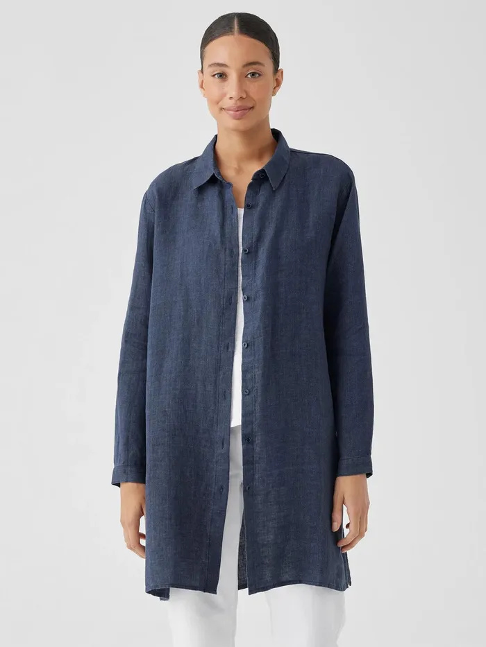 Washed Organic Linen Dlav Long Shirt Dusk Women Eileen Fisher Tops and Tees
