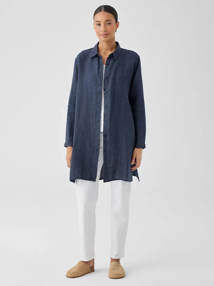 Washed Organic Linen Dlav Long Shirt Dusk Women Eileen Fisher Tops and Tees