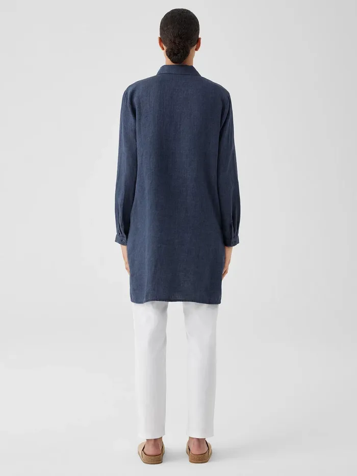 Washed Organic Linen Dlav Long Shirt Dusk Women Eileen Fisher Tops and Tees