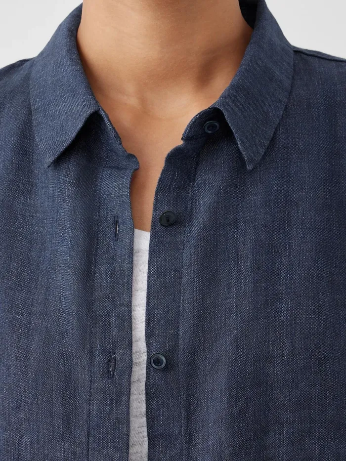 Washed Organic Linen Dlav Long Shirt Dusk Women Eileen Fisher Tops and Tees