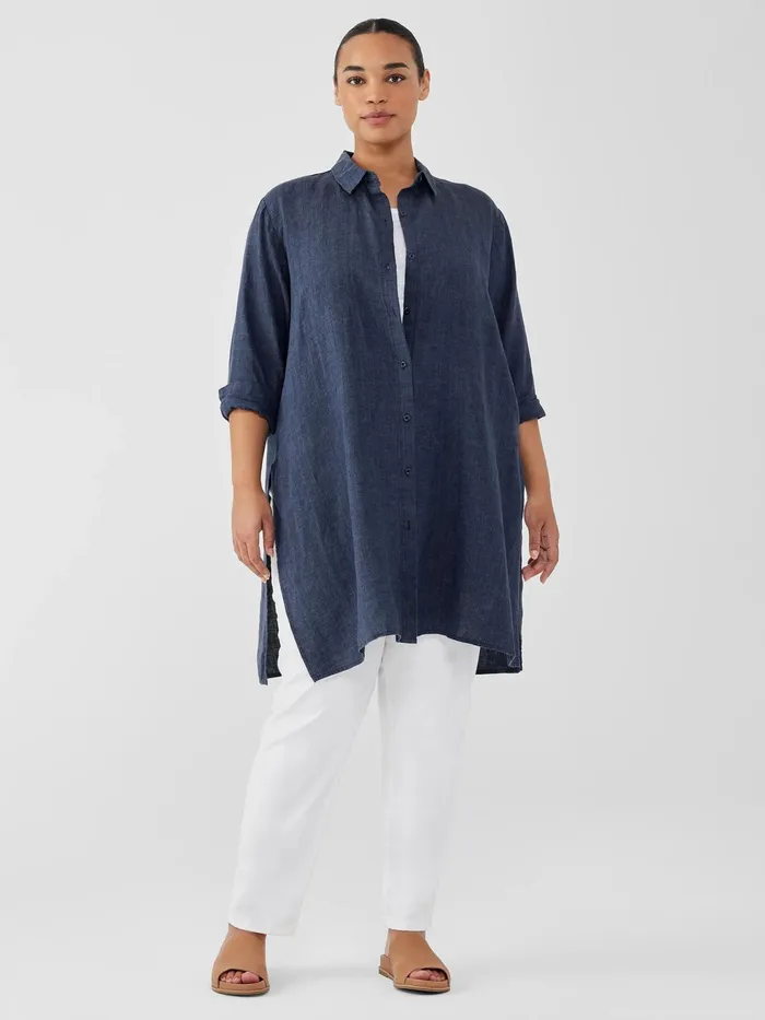 Washed Organic Linen Dlav Long Shirt Dusk Women Eileen Fisher Tops and Tees