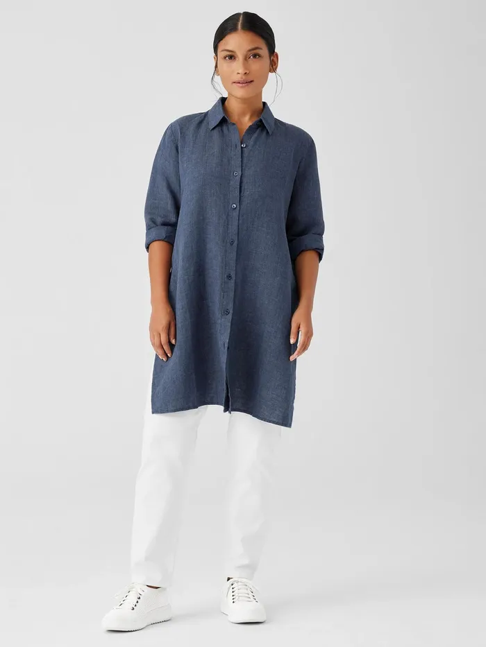 Washed Organic Linen Dlav Long Shirt Dusk Women Eileen Fisher Tops and Tees