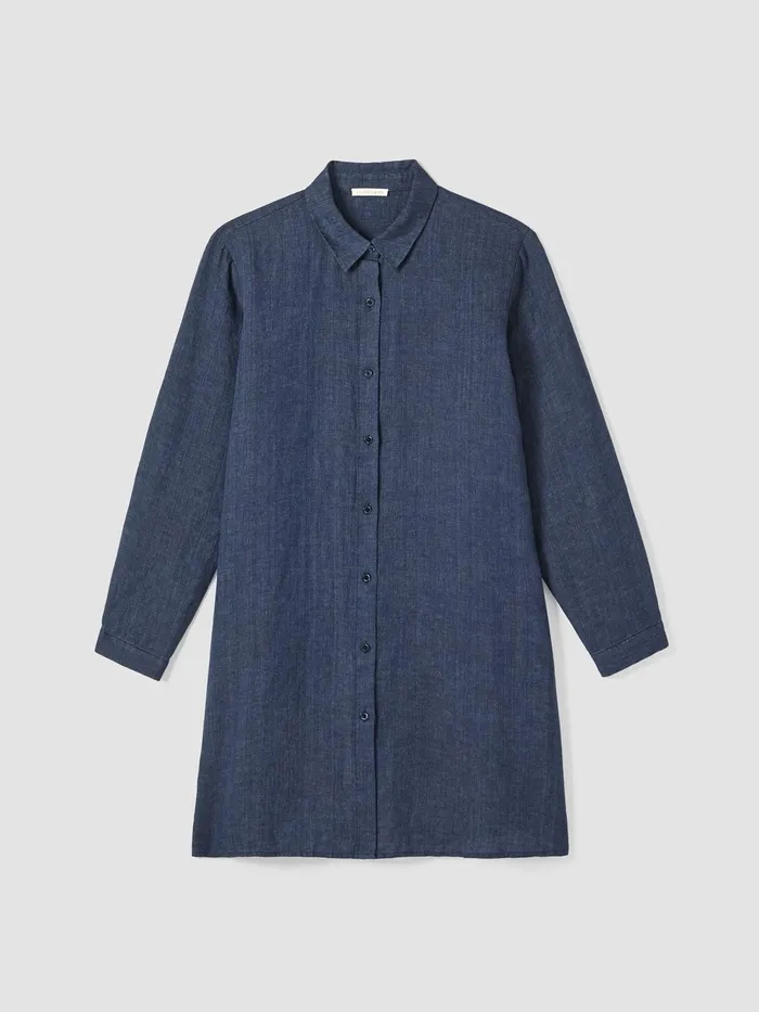 Washed Organic Linen Dlav Long Shirt Dusk Women Eileen Fisher Tops and Tees