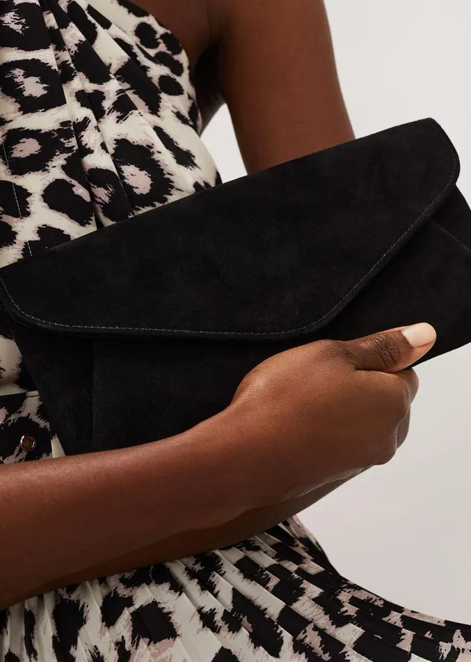 Wendie Suede Envelope Clutch Bag Black Women Phase Eight Bags and Clutches
