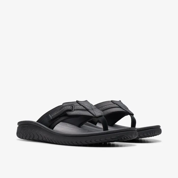 WESLEY SUN Black Leather Men Clarks Sandals and Flip Flops